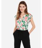 Express Womens Satin Floral Print Zip Front Chelsea Popover