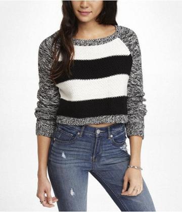 Express Womens Cropped Marled & Striped Sweater