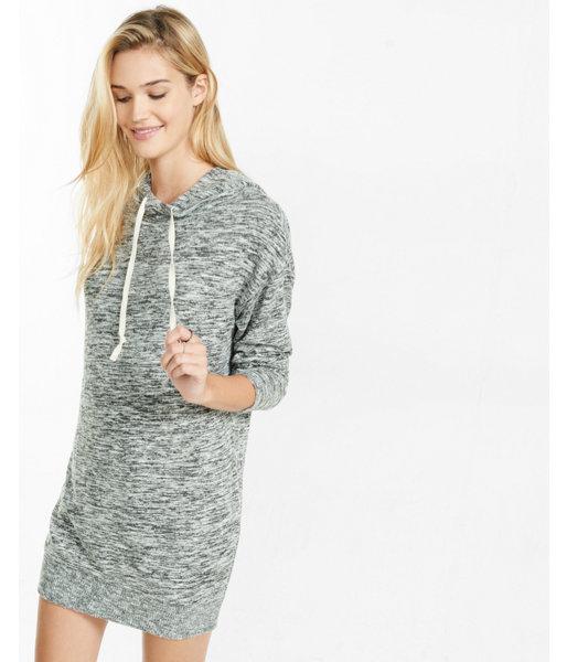 Express Womens Marled Hooded Sweatshirt Dress