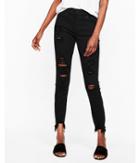 Express Womens Mid Rise Black Destroyed Stretch Ankle Jean