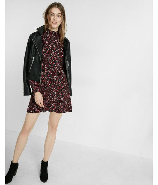 Express Womens Floral Print Ruffle Front A-line Dress