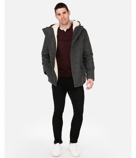 Express Mens Textured Sherpa Water-resistant Recycled Wool Parka