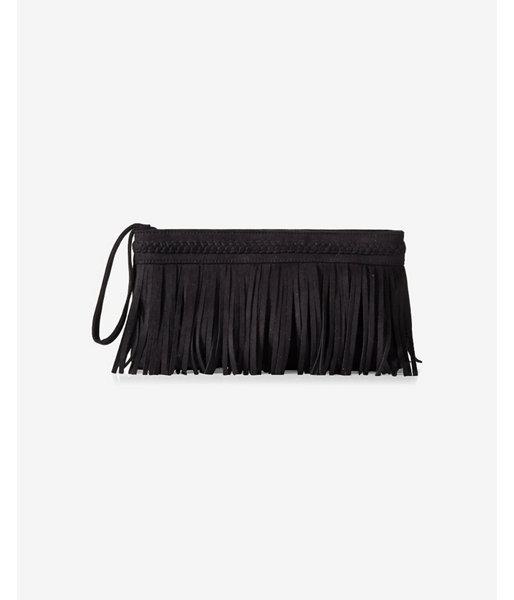 Express Womens Braided Trim Fringe Clutch