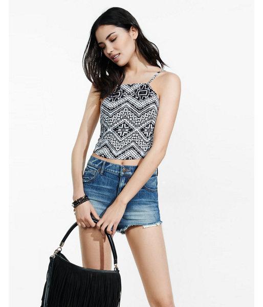 Express Womens Geo Chevron Print Tie-back Cropped Halter Top