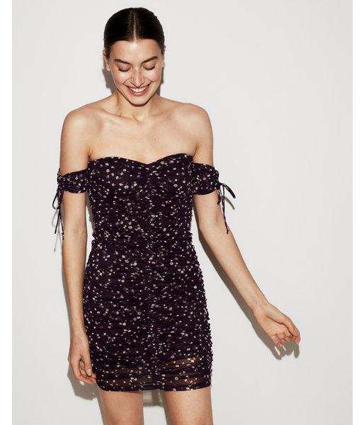 Express Womens Floral Ruched Tie Sleeve