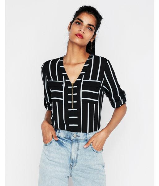 Express Womens Striped Two Pocket Chelsea Popover