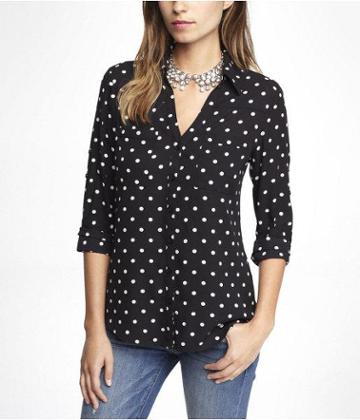 Womens Polka Dot Convertible Sleeve Portofino Shirt Black X Small