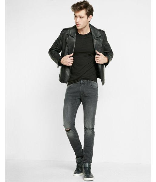 Express Mens Skinny Fit Super Skinny Leg Gray Distressed Jeans