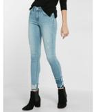 Express Mid Rise Frayed Tier Hem Stretch+performance Ankle Jean