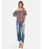 Express Womens Stripe Off The Shoulder Button Front Top