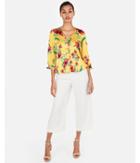 Express Womens Floral Button Front Twist Cuff Blouse