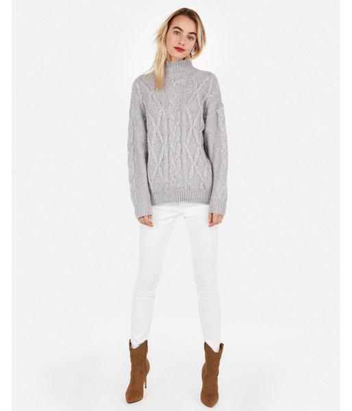 Express Womens Cable Knit Mock Neck Oversized Tunic