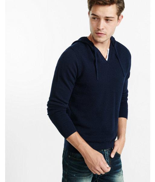 Express Mens V-neck Waffle Knit Hoodie