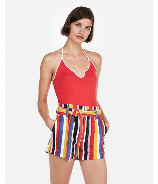 Express Womens High Waisted Stripe Tie Waist