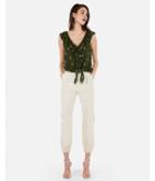 Express Womens Cactus Print Button Front Ruffle Tie Top