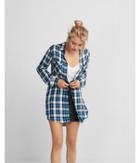 Express Womens Blue And Black Plaid Button Front Tunic