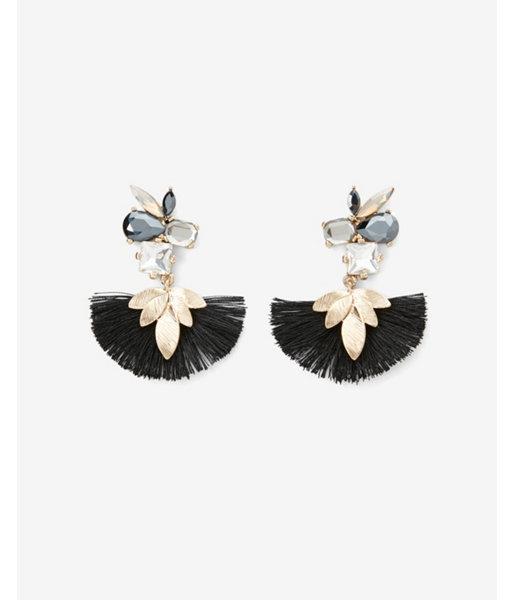 Express Womens Mixed Stone Leaf Tassel Drop Earrings