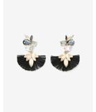 Express Womens Mixed Stone Leaf Tassel Drop Earrings