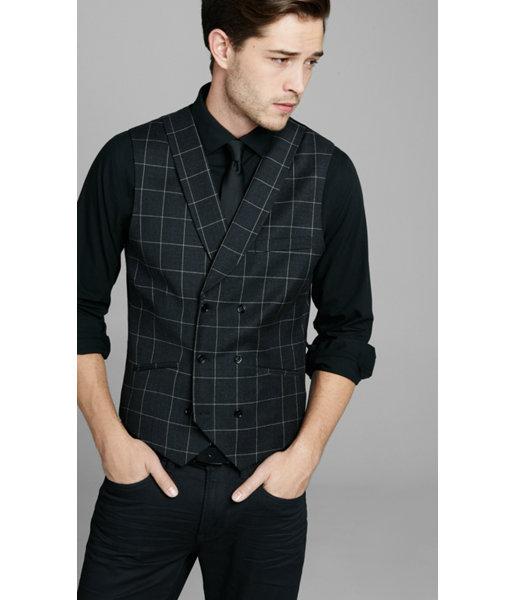 Express Men's Outerwear Window Pane Plaid Double Breasted Vest