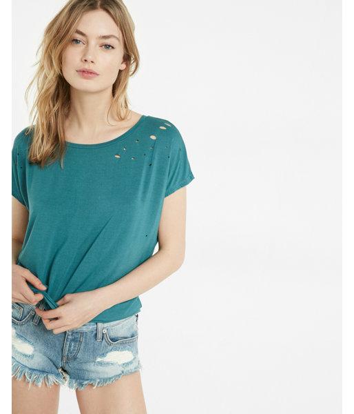 Express Washed Bateau Neck Distressed Tee