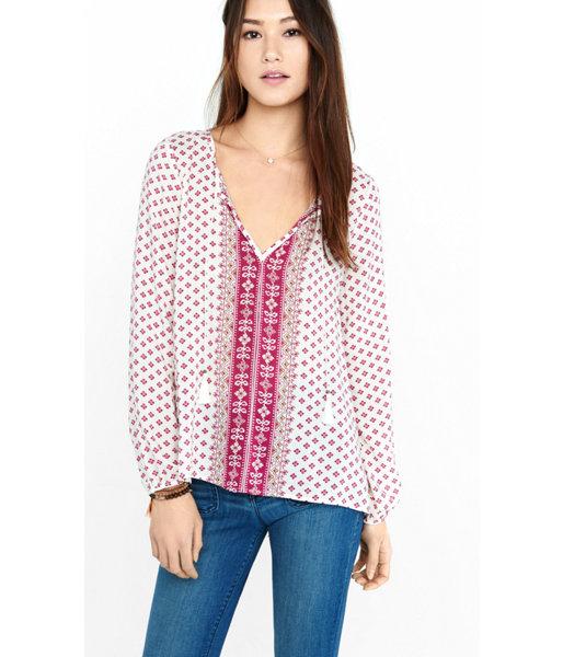 Express Women's Tops Berry Sari Print Boho Blouse