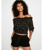 Express Womens Floral Textured Off The Shoulder Cropped Top