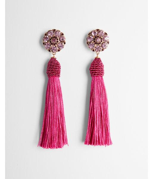 Express Womens Round Stone Tassel Drop Earrings