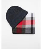 Express Mens Red And Gray Plaid Scarf And Beanie