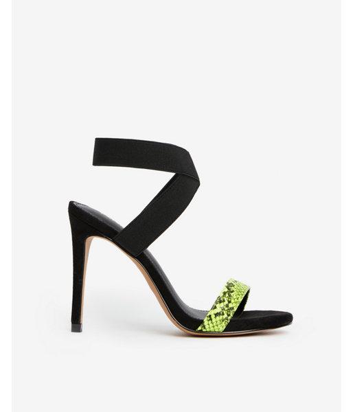 Express Womens Elastic Cross Strap Snakeskin Print Heels