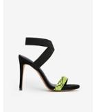 Express Womens Elastic Cross Strap Snakeskin Print Heels