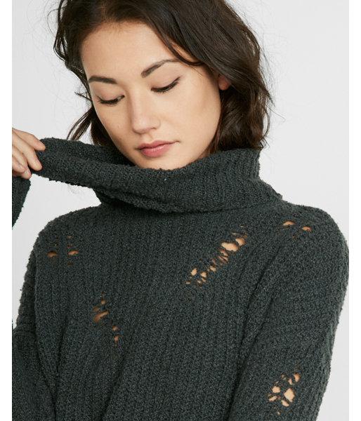 Express Distressed Knit Cowl Neck Tunic