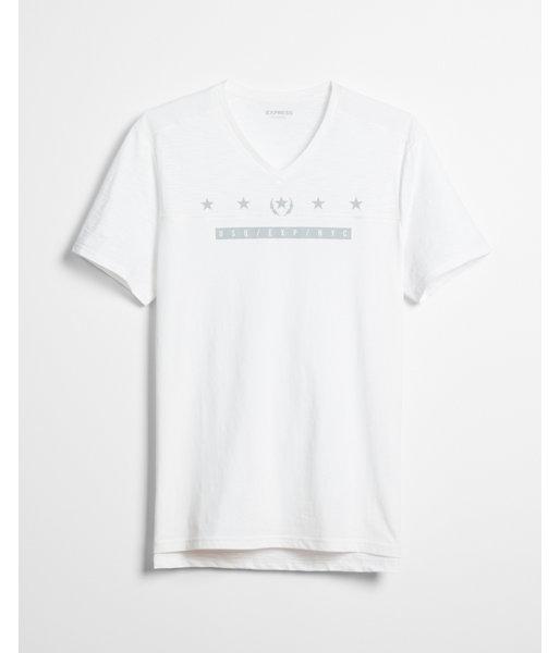 Express Mens Contrast Yoke V-neck Graphic Tee