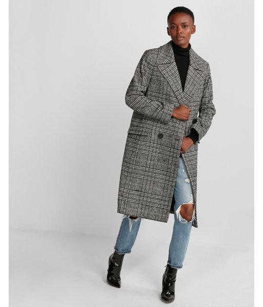 Express Womens Plaid Boxy Double Breasted Coat