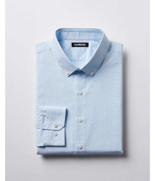 Express Mens Slim Striped Button-collar Dress