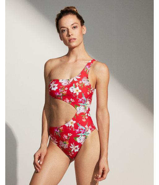Express Womens Floral One Shoulder Cut-out One-piece