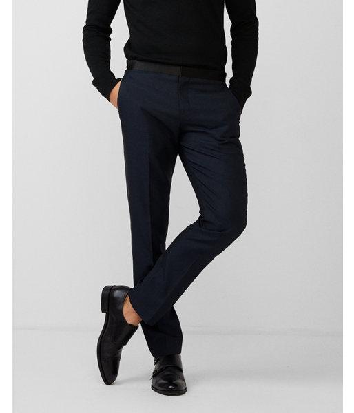 Express Mens Slim Navy Wool-blend Dobby Tuxedo Pant