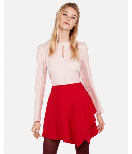 Express Womens Keyhole Cut-out Puff Shoulder Blouse