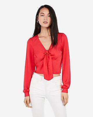 Express Womens Satin Tie Front Crop Top