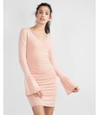 Express V-neck Bell Sleeve Ruched Dress