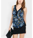 Express Womens Blue Pop Floral Print Lace-up Front Tank
