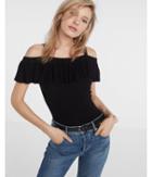 Express Womens Fitted Ruffle Cold Shoulder Pullover