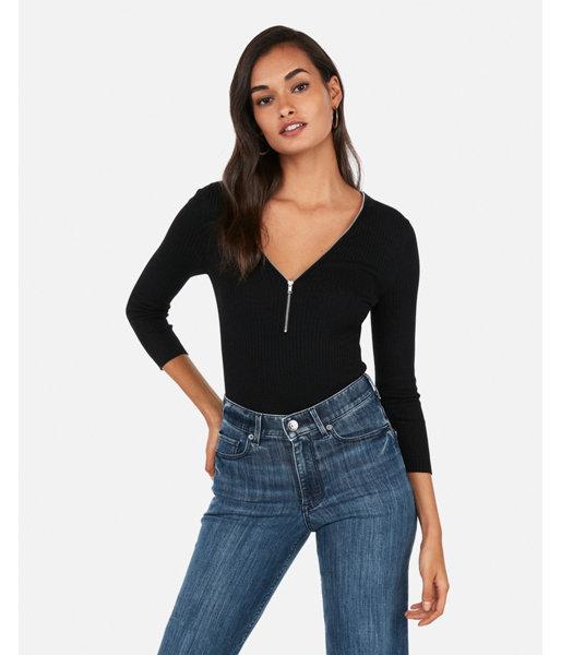 Express Womens Ribbed Zip Front Pullover