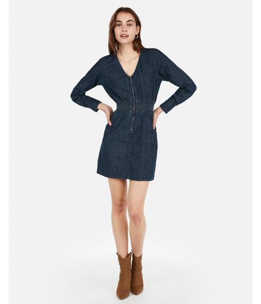 Express Womens Smocked Waist Denim Dress