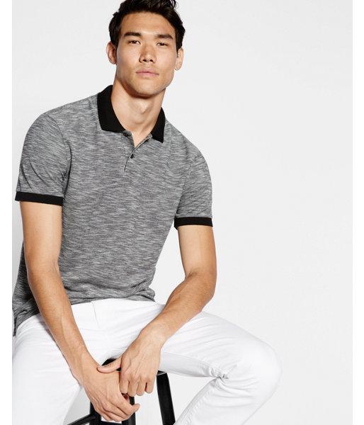 Express Mens Marled Slub Oxford Pique Polo