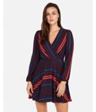 Express Womens Striped Surplice Fit And Flare Dress