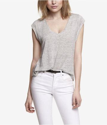 Express Womens V-neck Linen Tee Gray X