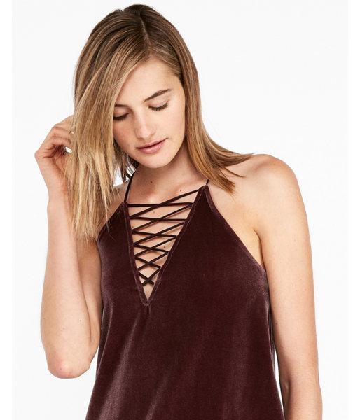 Express Womens Petite Velvet Lace-up Racerback Cami