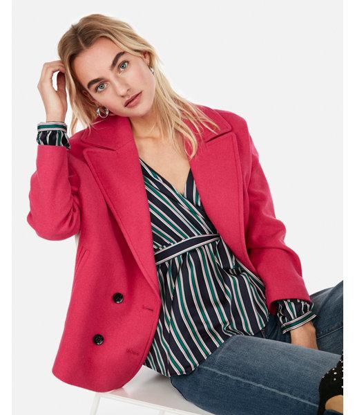 Express Womens Stripe Print Asymmetrical Wrap Top