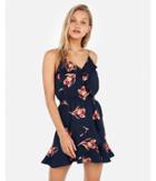 Express Womens Floral Ruffle Wrap Cami Fit And Flare Dress