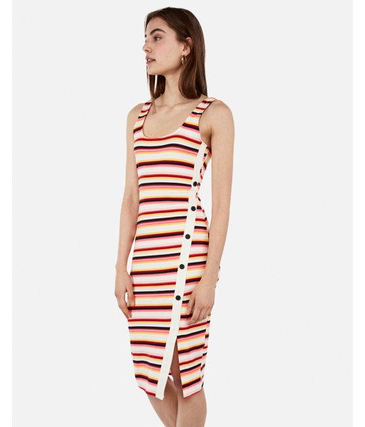Express Womens Striped Asymmetrical Button Front Midi Bodycon Dress
